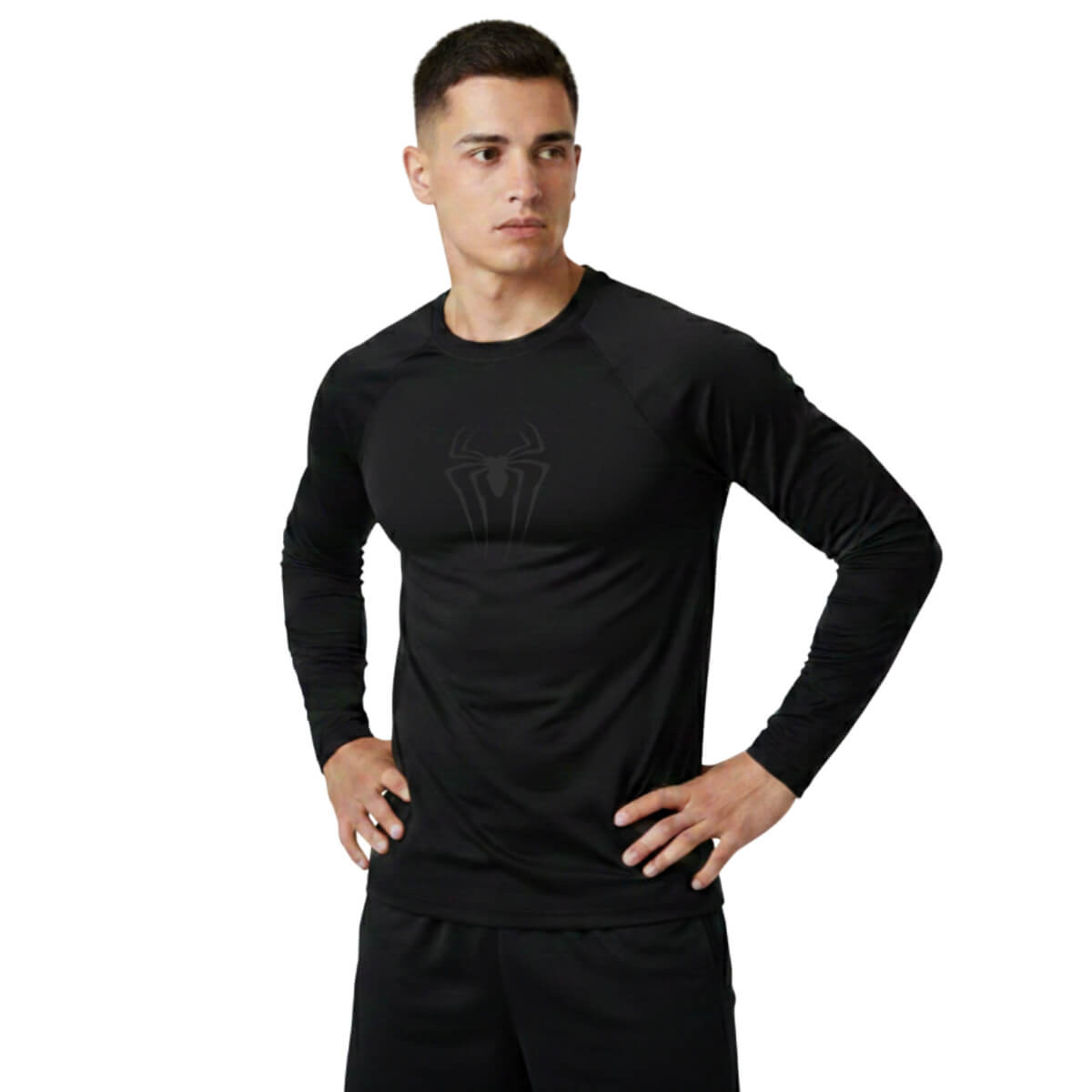 T-Shirt Compression Sport Black Printed Spider