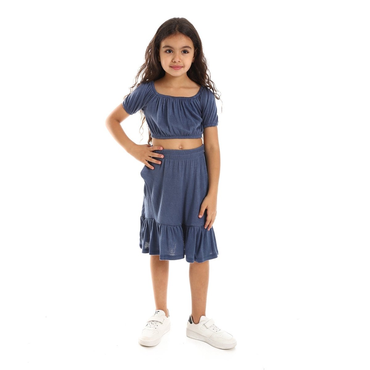 Set Girls' With Sleeves Short Skirt Waist Elastic