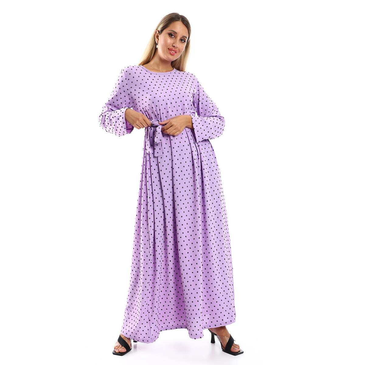 Dress Women's Purple Long Sleeves With Belt